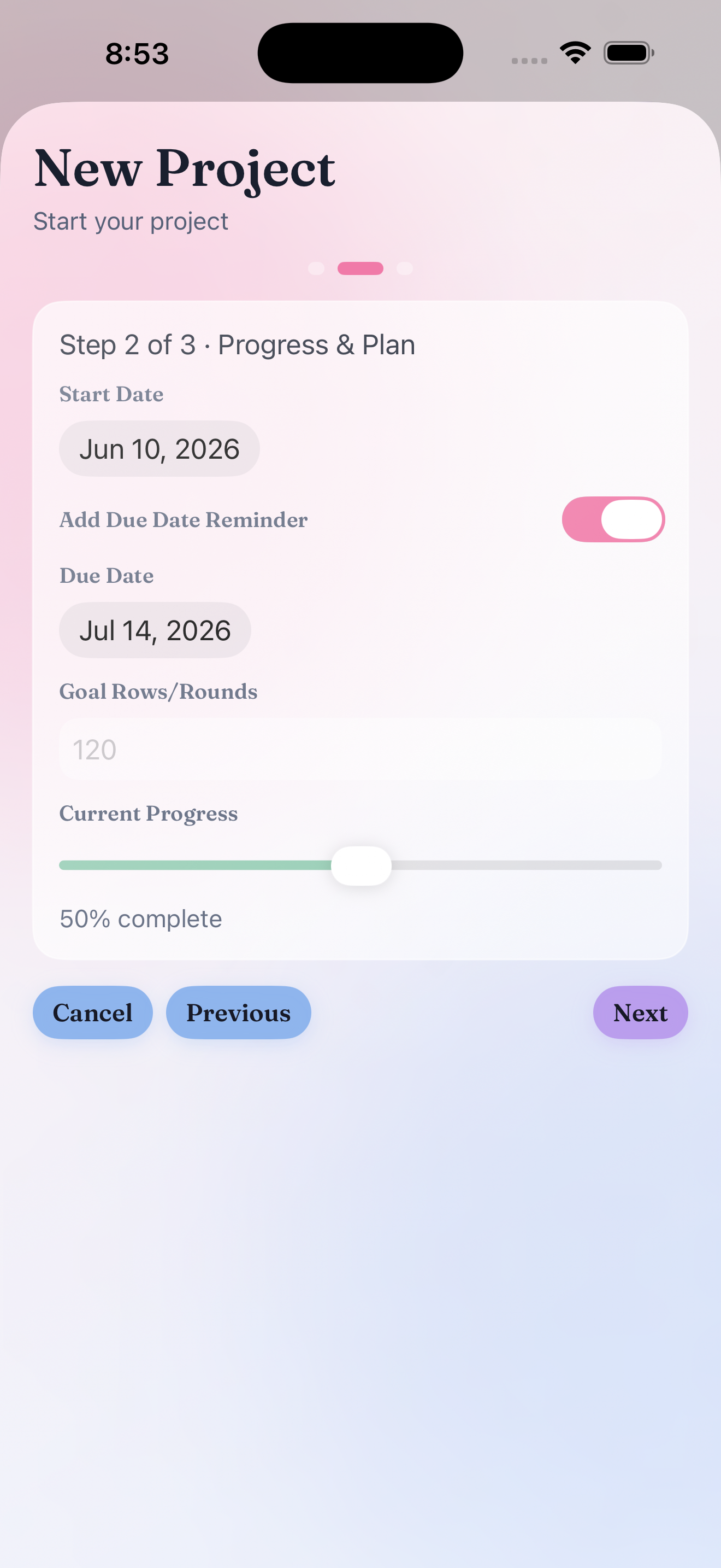 Fibecheck new project progress planning screen