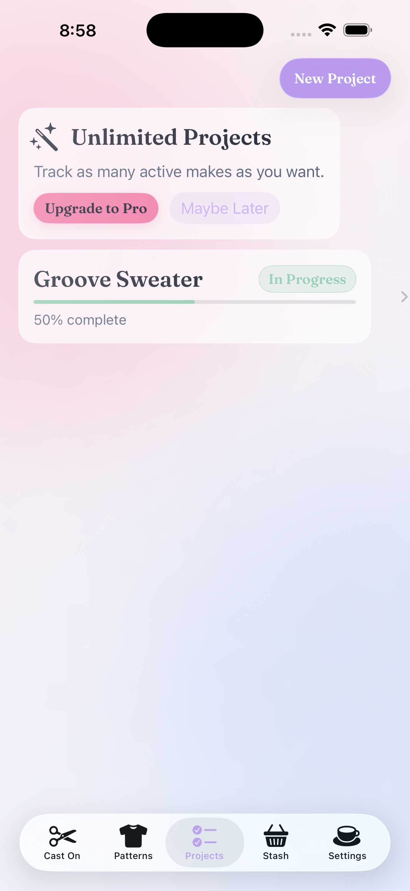 Fibecheck projects dashboard on iPhone