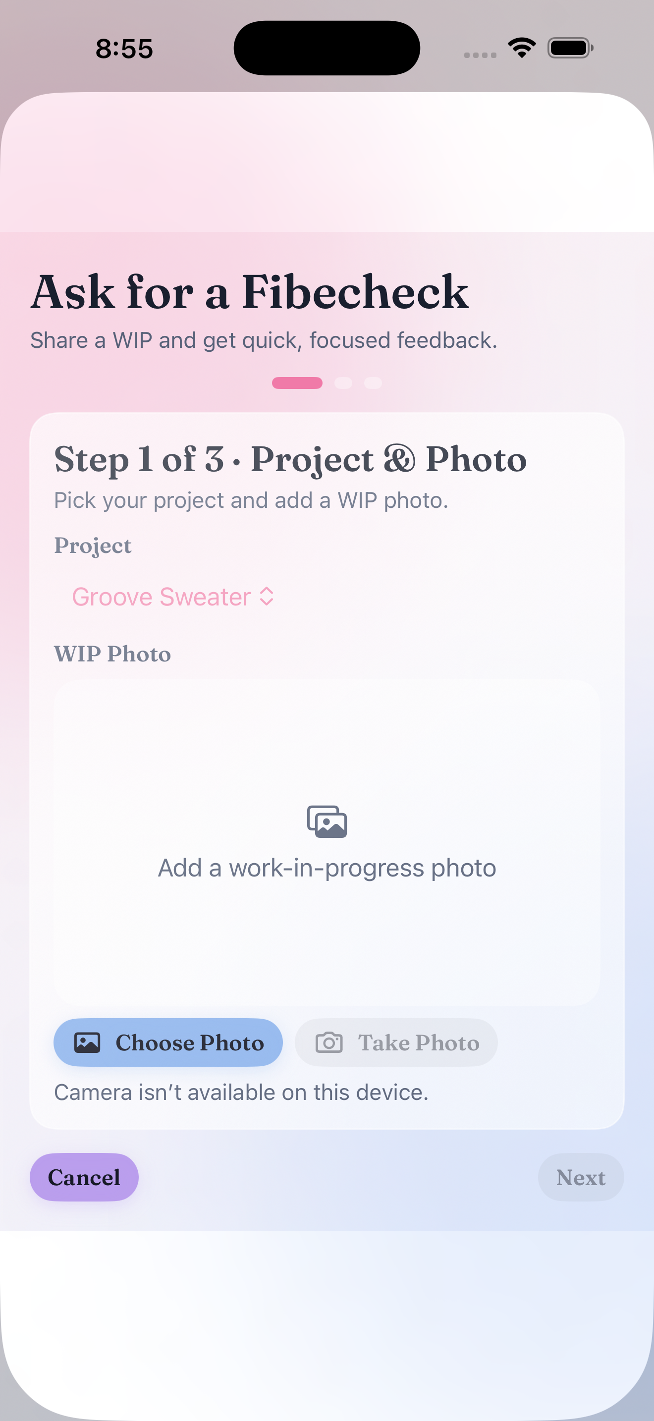 Fibecheck share card flow on iPhone